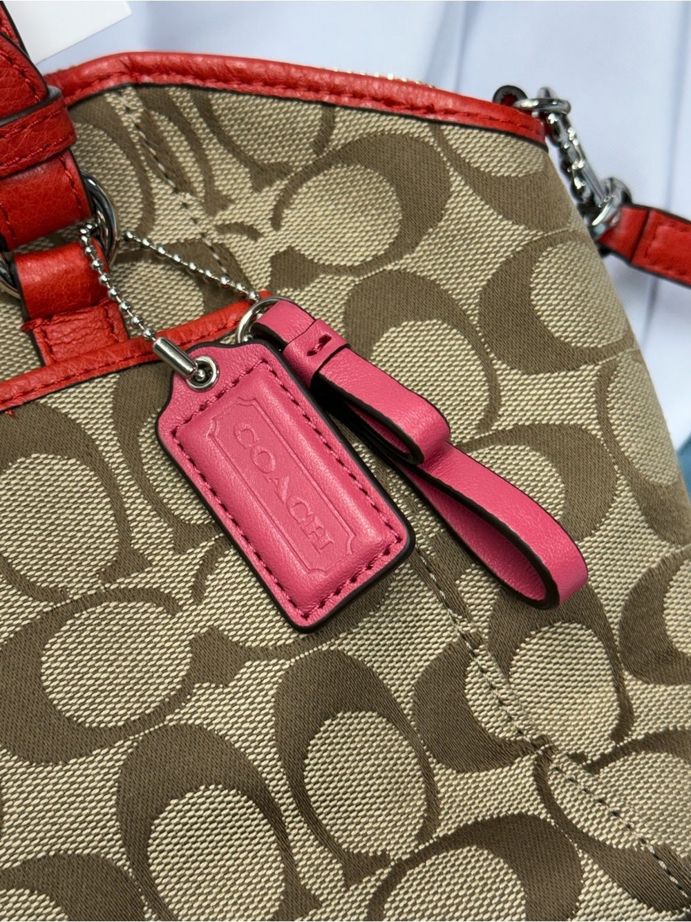(new+tag) Coach Signature Khaki Crossbody Satchel Leather Trim Size 12 x 7 inch - Picture 3 of 11